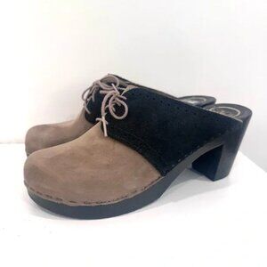 Sven No. 6 Clogs taupe and black suede lace up with espresso heels 41 10